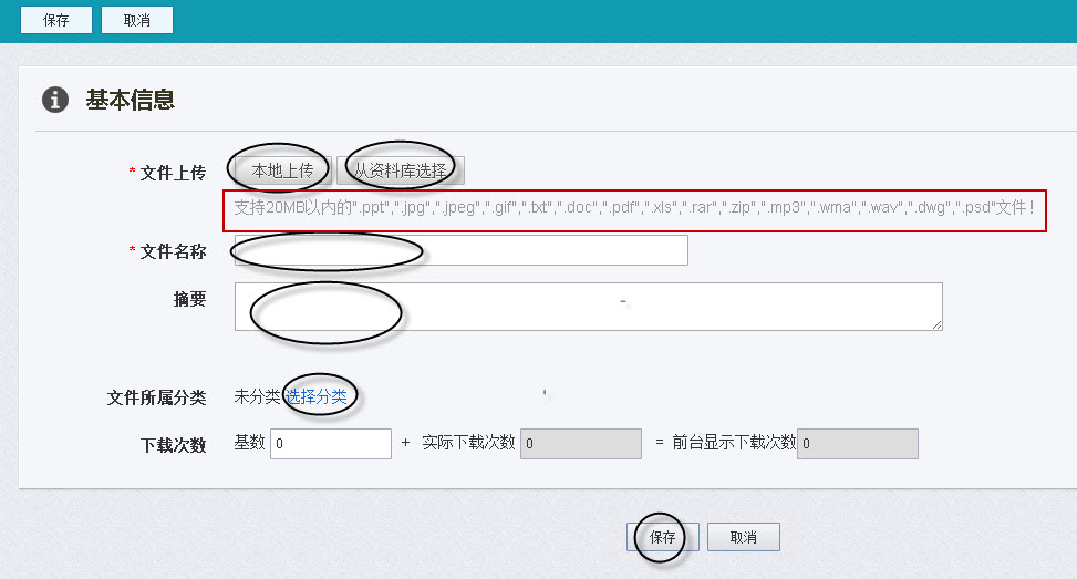 输入上传文件的基本信息